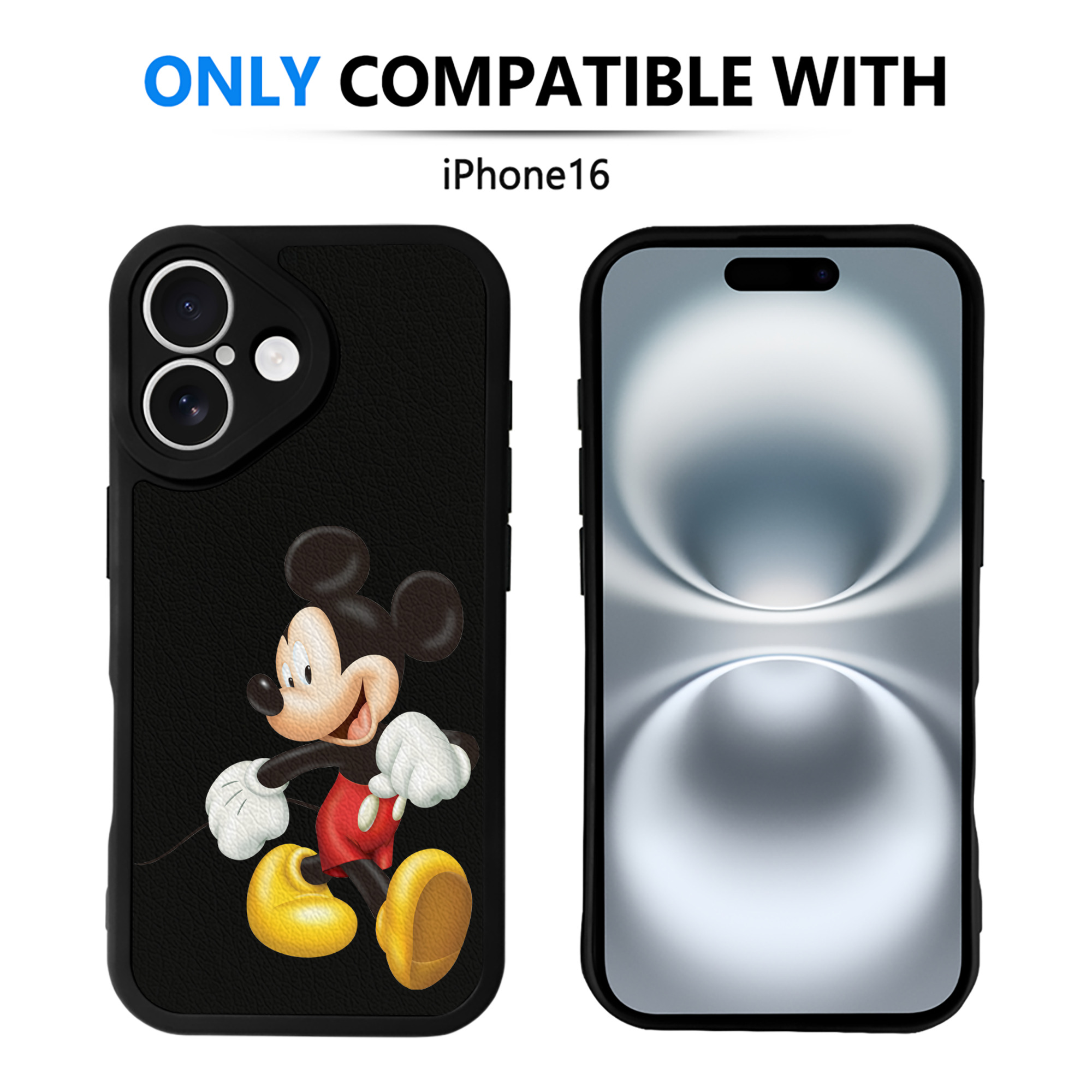 （画像用） ミッキーマウス Mickey Mouse 【iPhone 16シリーズ対応】シリコンスマホケース（レザー調） 材質：シリコン